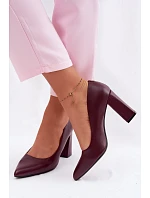 Lodičky na podpatku z eko kůže model 22091805 bordó - SERGIO LEONE