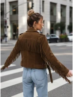 Dámská semišová bunda se střapci hnědá FashionStreet TY5582