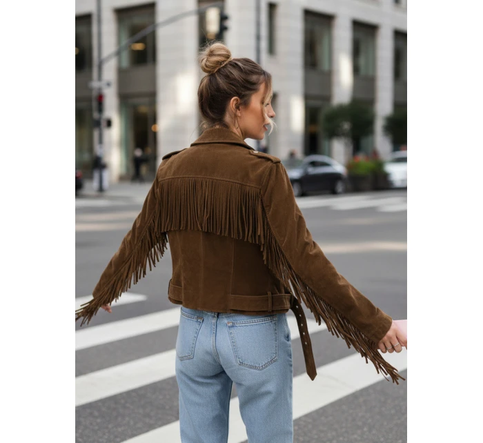 Dámská semišová bunda se střapci hnědá FashionStreet TY5582