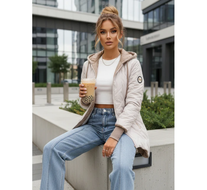 Dámská přechodná prošívaná bunda s prodlouženým střihem světle šedá TY5607