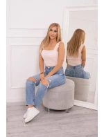 Halenka bez ramínek s volánky, pudrově růžová Halenka bez ramínek s volánky, pudrově růžová