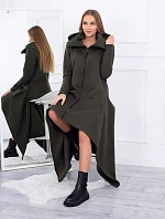 Zateplené šaty s delšími boky khaki