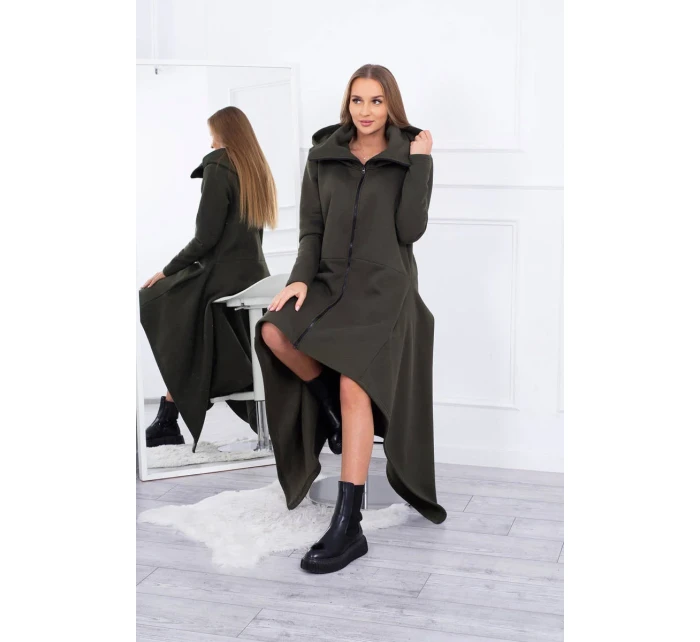 Zateplené šaty s delšími boky khaki