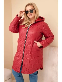 Dámská zimní prošívaná bunda Plus Size s kapucí bordová