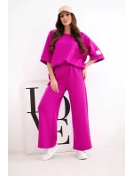 Dámský máslový komplet z viskózy mikina a široké kalhoty tmavě fialový Dámský máslový komplet z viskózy mikina a široké kalhoty tmavě fialový