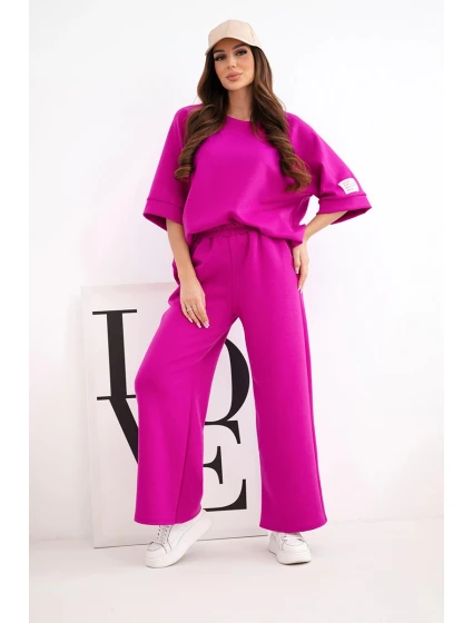 Dámský máslový komplet z viskózy mikina a široké kalhoty tmavě fialový Dámský máslový komplet z viskózy mikina a široké kalhoty tmavě fialový