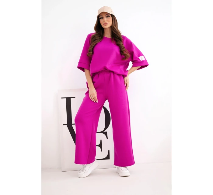 Dámský máslový komplet z viskózy mikina a široké kalhoty tmavě fialový Dámský máslový komplet z viskózy mikina a široké kalhoty tmavě fialový