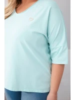 Dámská bavlněná oversize halenka Plus Size s výstřihem do V mentolová