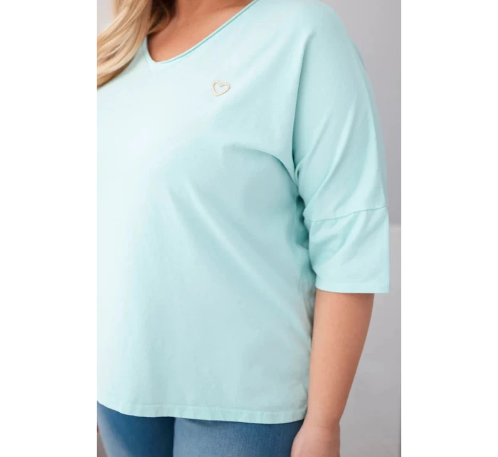 Dámská bavlněná oversize halenka Plus Size s výstřihem do V mentolová