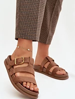 Dámské pantofle s pásky a zlatým sponou, hnědé Ulirissa