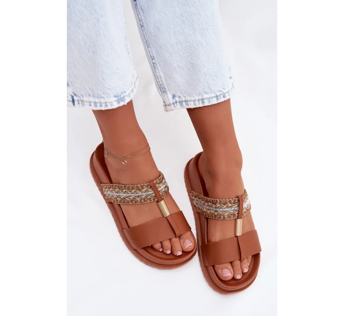 Dámské platformové sandály s pásky a zlatým detailem Camel Tahlia