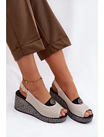 Kožené sandály na platformě S.Barski LR61-7010 Béžové