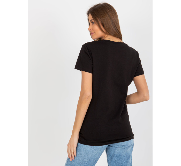 Černozelené bavlněné dámské tričko s aplikací