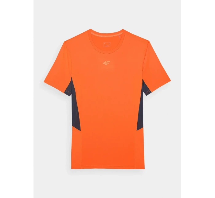 Pánské sportovní tričko slim z recyklovaných materiálů 4F - oranžové Pánské sportovní tričko slim z recyklovaných materiálů 4F - oranžové