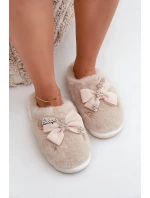Futrzané Pantofle S Mašlí A Brožemi Béžové Annalira Futrzané Pantofle S Mašlí A Brožemi Béžové Annalira