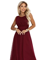 dlouhé maxi šaty s tylem a kulatým výstřihem – vínová model 22278796 - numoco basic