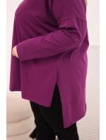 Dámská blůza Plus Size asymetrická s dlouhým rukávem tmavě fialová