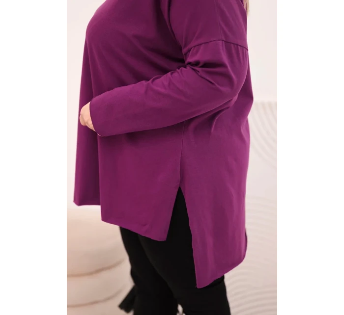 Dámská blůza Plus Size asymetrická s dlouhým rukávem tmavě fialová