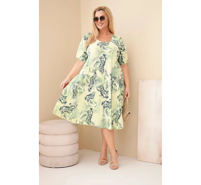 Dámské viskózové šaty pro s krátkým rukávem a potiskem světle zelená model 22043108 - K-Fashion
