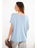 Dámská viskózová oversize halenka s krátkým rukávem a kulatým výstřihem modrá