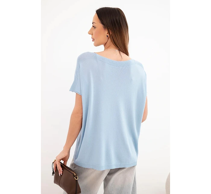 Dámská viskózová oversize halenka s krátkým rukávem a kulatým výstřihem modrá
