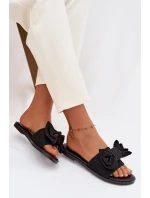 Dámské pantofle na nízkém podpatku s mašlí Černé model 21943318 - Boto