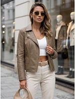 Dámská kožená bunda ve stylu Ramones v béžové barvě FashionStreet TY5712 Dámská kožená bunda ve stylu Ramones v béžové barvě FashionStreet TY5712