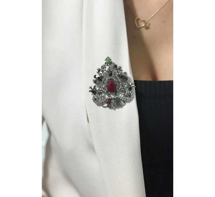 Brož XZ459-191 stříbrná + červená