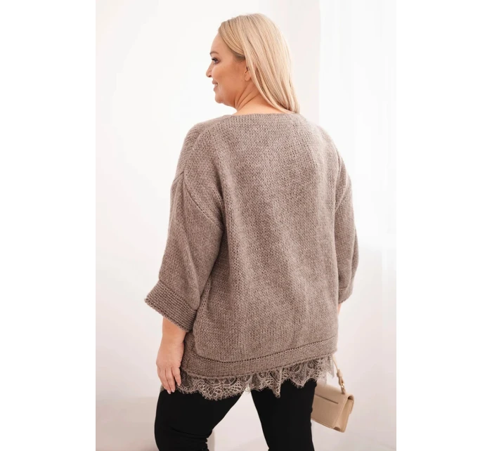 Dámská souprava svetr s V výstřihem a viskózová blůza s krajkovým spodkem fango Dámská souprava svetr s V výstřihem a viskózová blůza s krajkovým spodkem fango