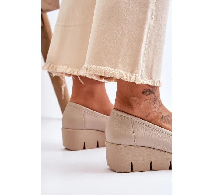 Kůže Wedge Mokasíny Béžove Felicita