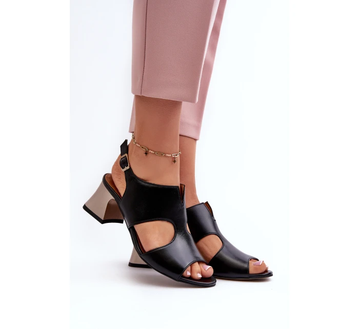 Dámské kožené sandály na podpatku Maciejka 06566-01 černé