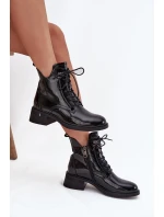 Lakované zateplené dámské boty na platformě model 21707607 černé - VINCEZA