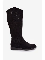 Dámské perforované kozačky na nízkém podpatku S.Barski HY61-8023 Černé