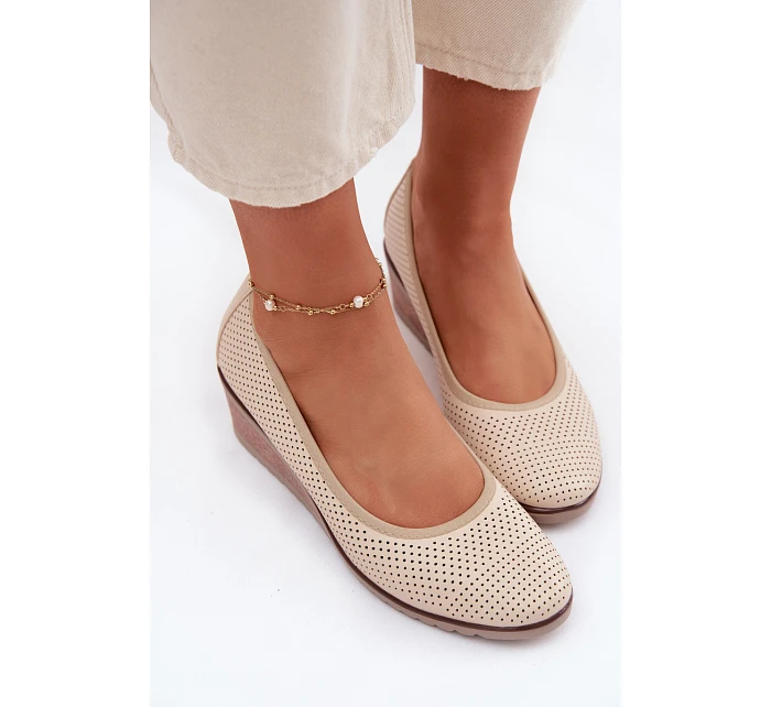 Dámské polobotky na platformě model 22067188 světle béžové - VINCEZA