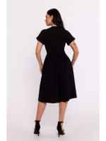 B279 Zavinovací šaty vázané v pase - černé