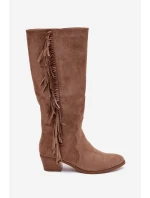 Dámské kovbojské kozačky s třásněmi a zateplením – khaki Firlina Dámské kovbojské kozačky s třásněmi a zateplením – khaki Firlina