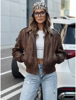 Dámská kožená bunda bomber hnědá FashionStreet TY5219 Dámská kožená bunda bomber hnědá FashionStreet TY5219