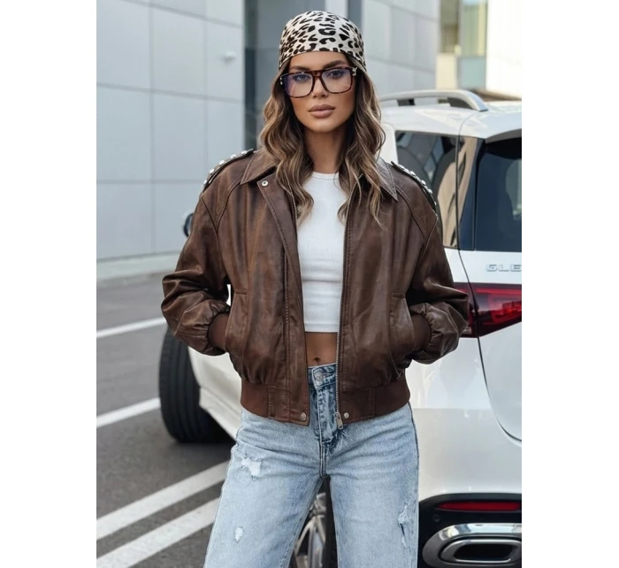 Dámská kožená bunda bomber hnědá FashionStreet TY5219 Dámská kožená bunda bomber hnědá FashionStreet TY5219