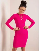 Vypasované žebrované šaty ve fuchsijové barvě s kulatým výstřihem model 19447315 - Factory Price