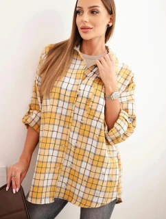 Dámská kostkovaná bavlněná košile s efektem model 21321854 hořčicová - K-Fashion