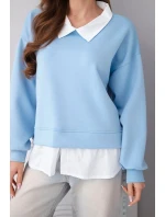 Dámská máslová mikina z viskózy s košilovou vsadkou modrá Dámská máslová mikina z viskózy s košilovou vsadkou modrá