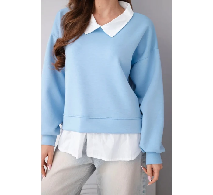 Dámská máslová mikina z viskózy s košilovou vsadkou modrá Dámská máslová mikina z viskózy s košilovou vsadkou modrá