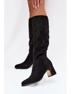 Dámské kozačky na podpatku se zlatým prvkem černé Nivarae