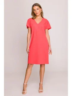 model 20966032 Šaty uvolněného střihu s výstřihem do V korálová barva - STYLOVE