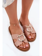 Dámské pantofle na nízkém podpatku s ozdobou Vinceza – béžové