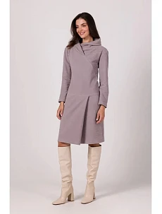 Midi šaty s vysokým límcem B270 šedé - BeWear