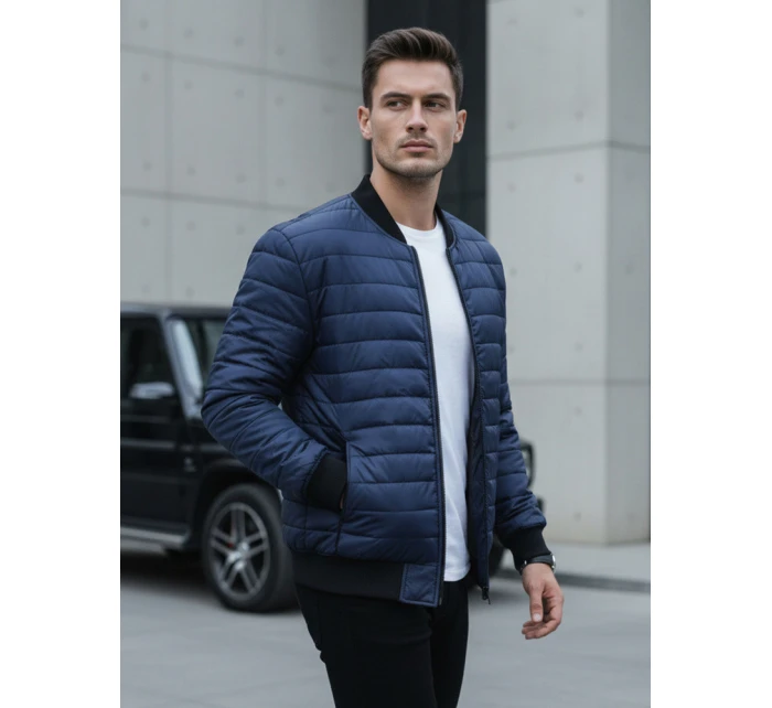 Pánská prošívaná bunda bomber navy blue FashionStreet TX4419 Pánská prošívaná bunda bomber navy blue FashionStreet TX4419