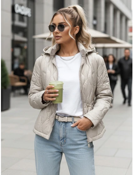 Dámská prošívaná bunda s kapucí světle šedá FashionStreet TY5535 Dámská prošívaná bunda s kapucí světle šedá FashionStreet TY5535