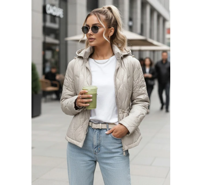 Dámská prošívaná bunda s kapucí světle šedá FashionStreet TY5535 Dámská prošívaná bunda s kapucí světle šedá FashionStreet TY5535