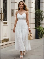 Bawełniana sukienka ażurowa maxi na ramiączkach biała FashionStreet EY2679 Bawełniana sukienka ażurowa maxi na ramiączkach biała FashionStreet EY2679